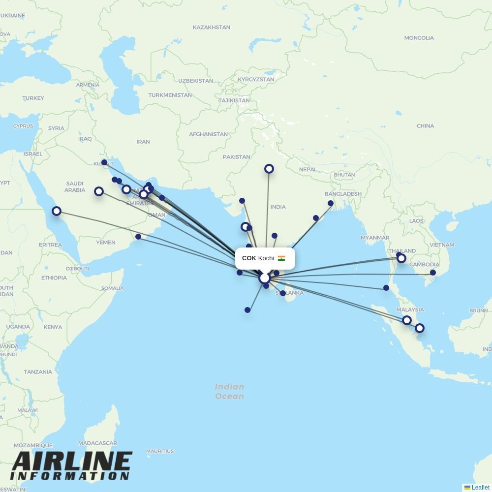 Air India routes from COK