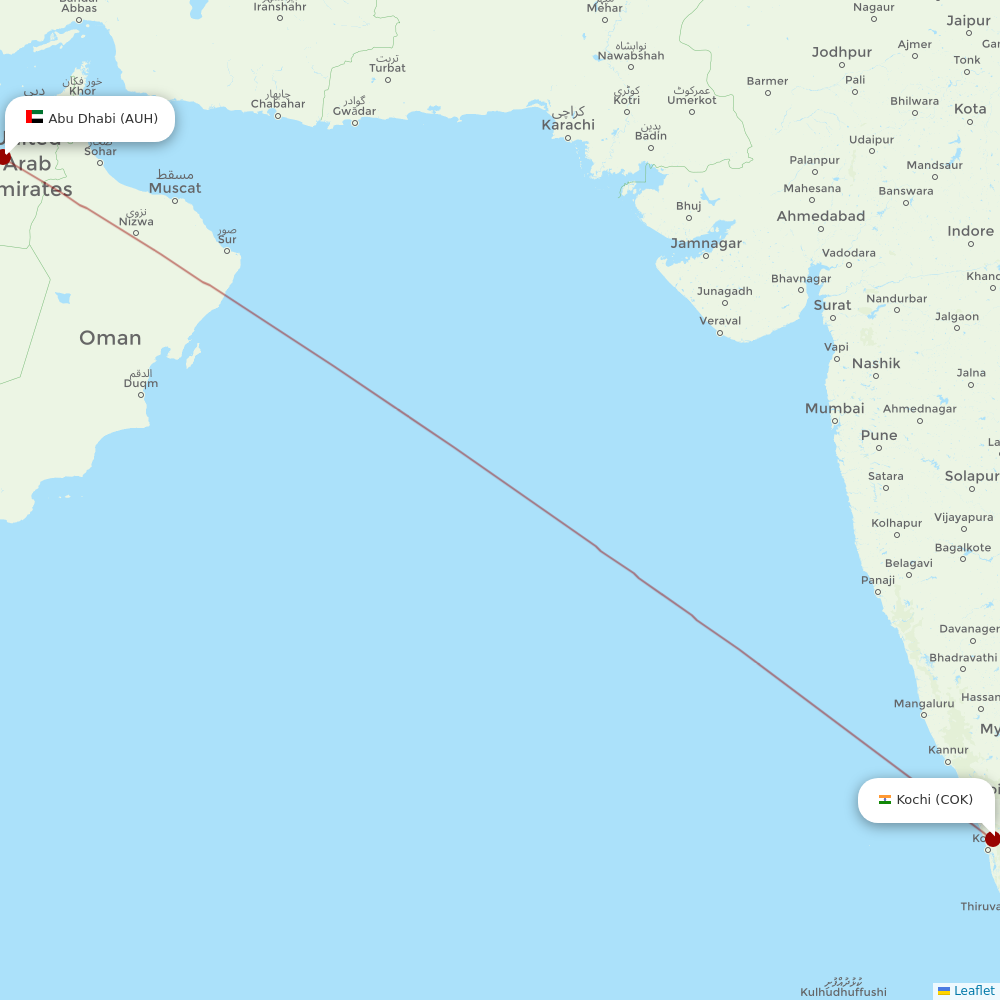 Etihad Airways at COK route map