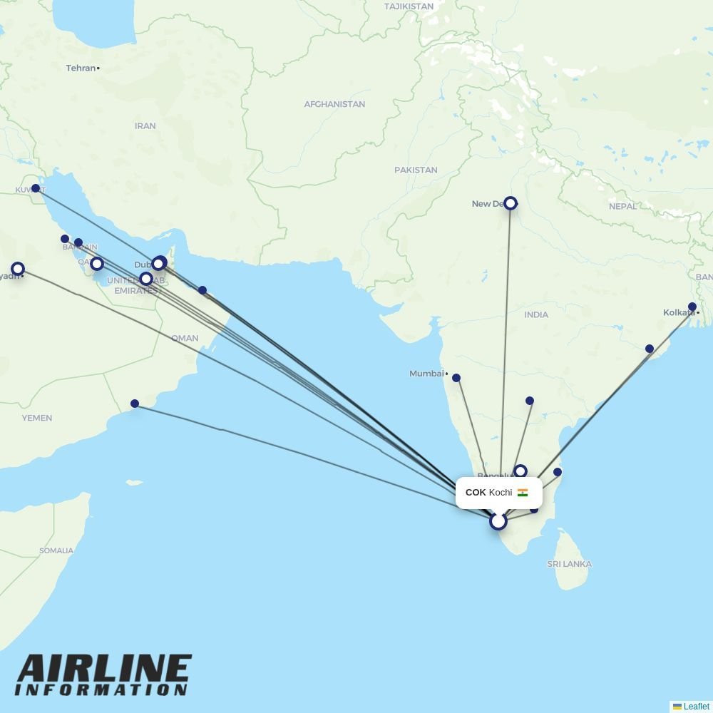 Air India Express routes from COK