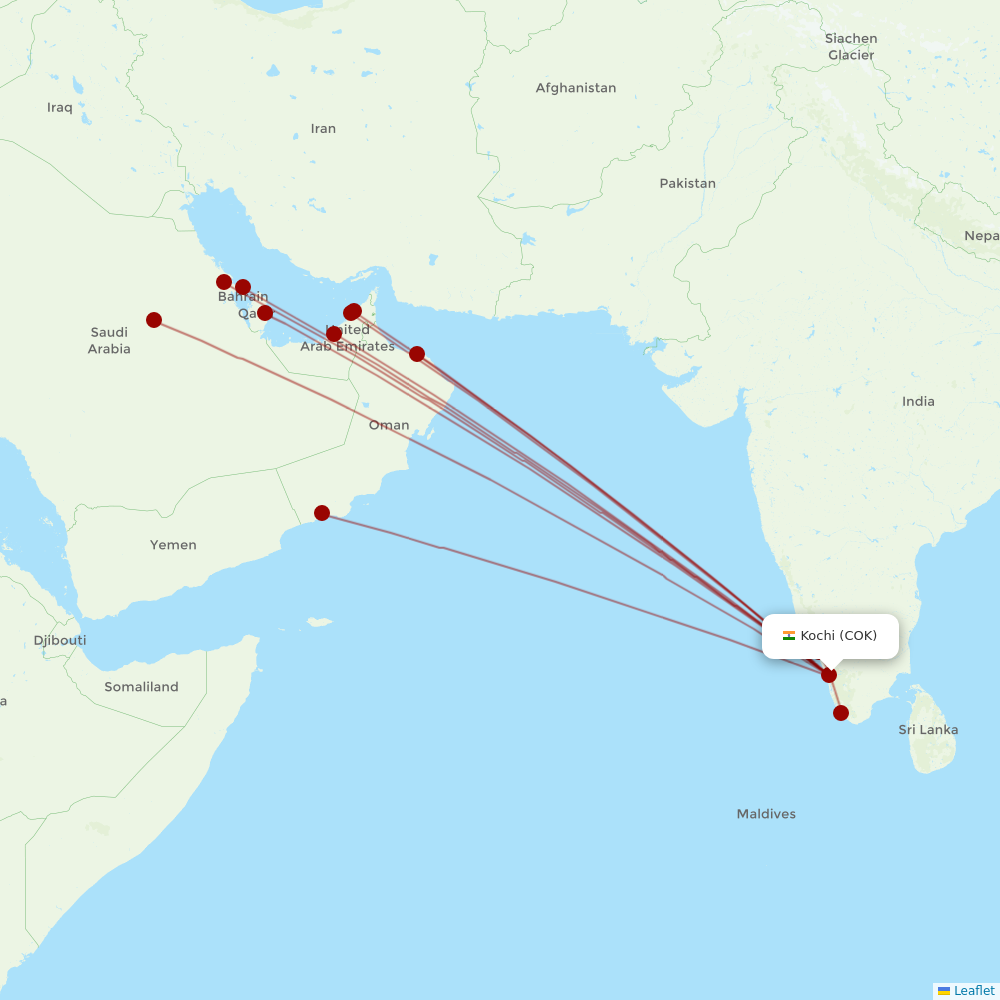 Air India Express at COK route map
