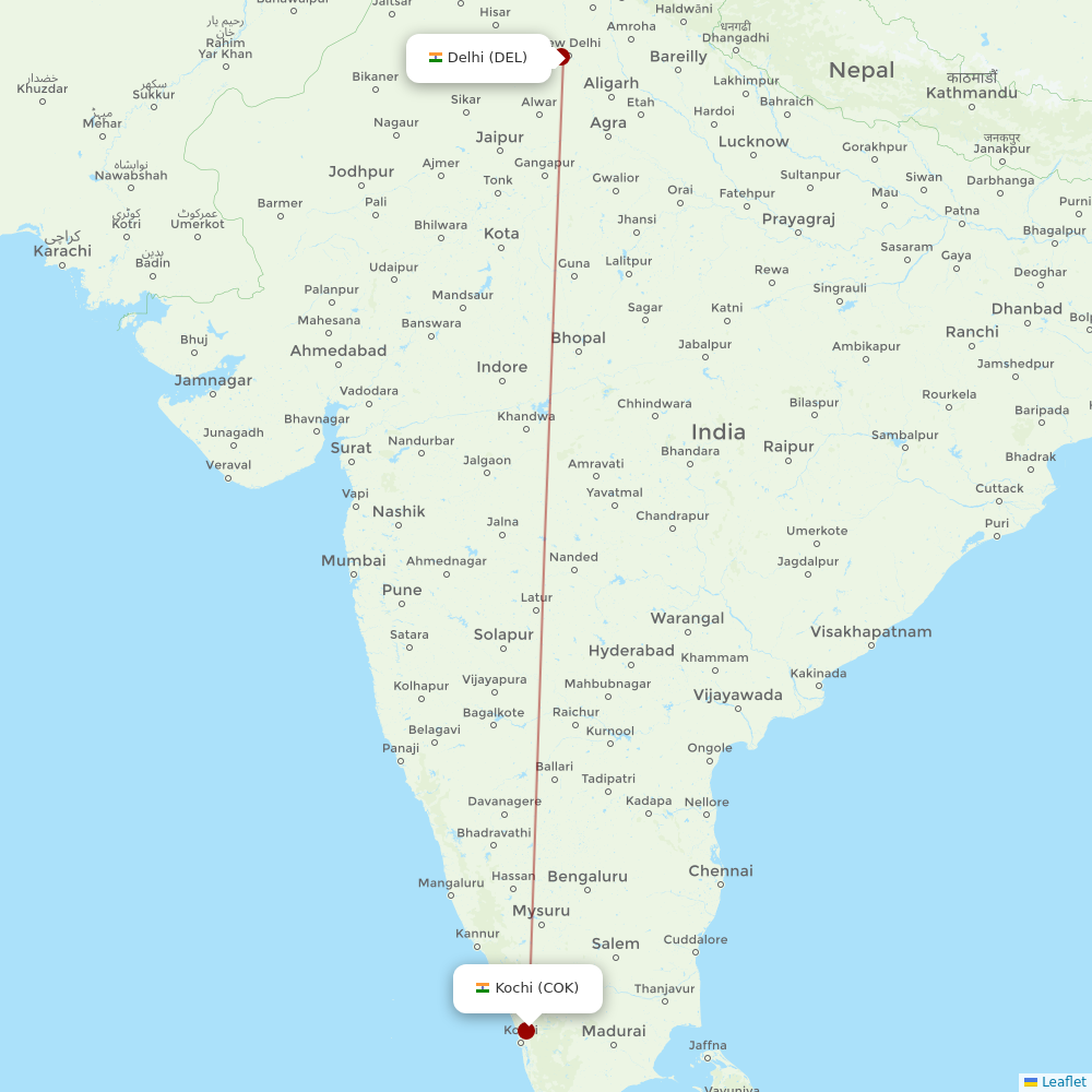 Vistara at COK route map