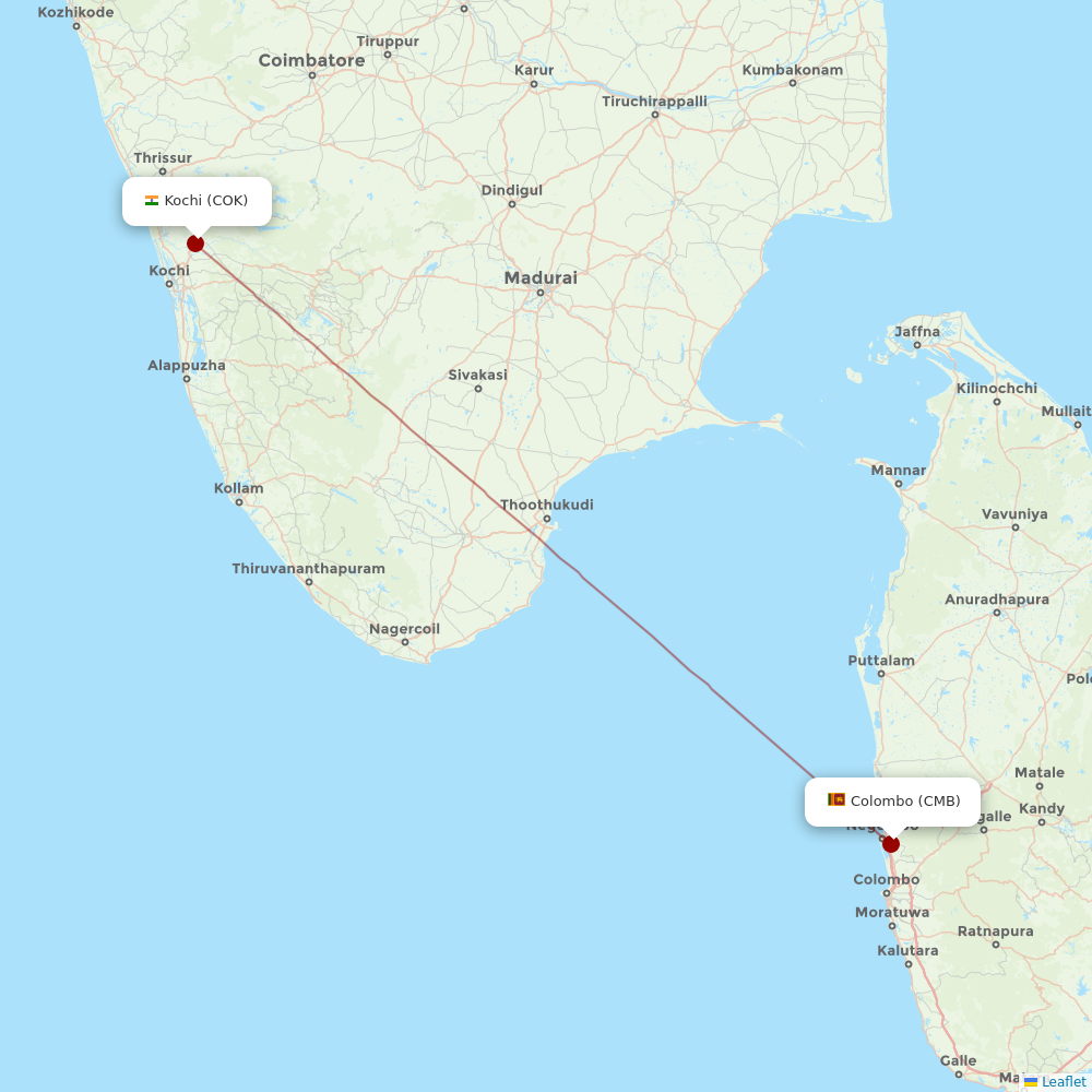 SriLankan Airlines at COK route map