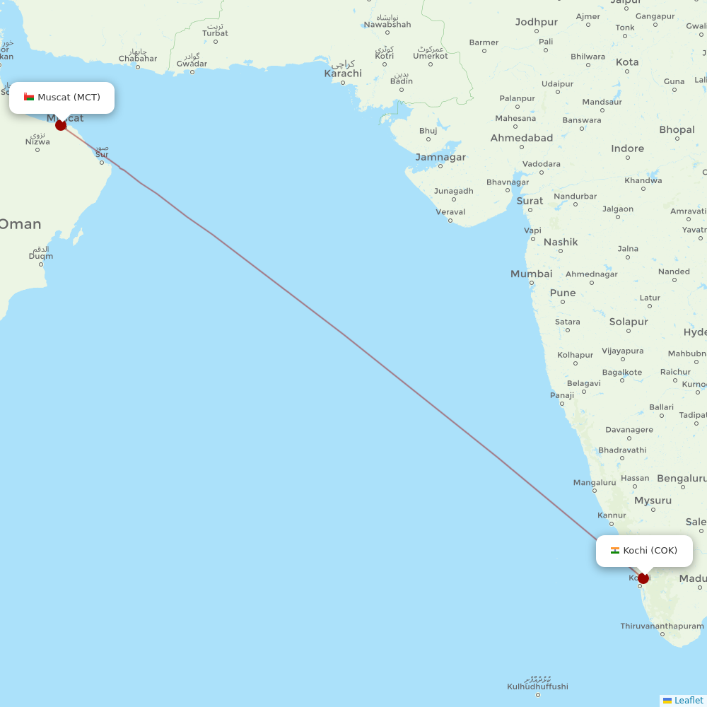 Oman Air at COK route map