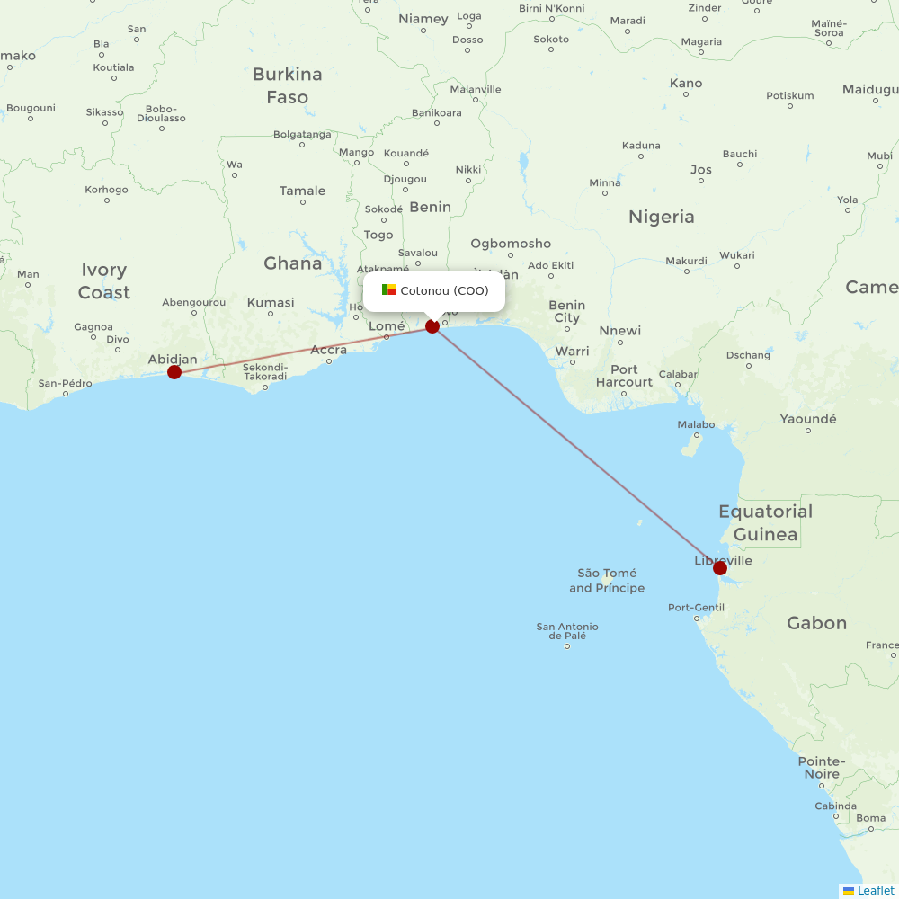 Air Cote D'Ivoire at COO route map
