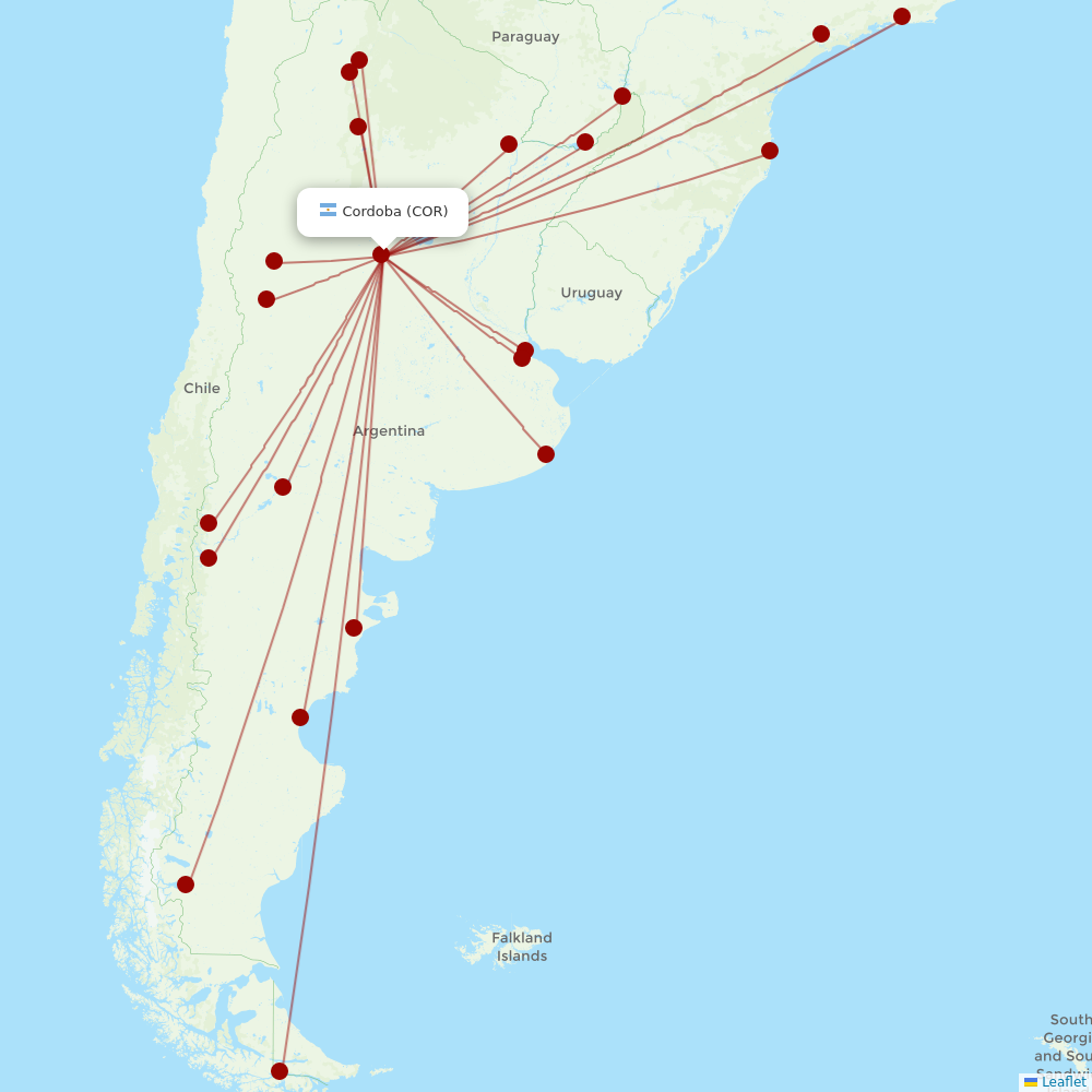 Aerolineas Argentinas at COR route map