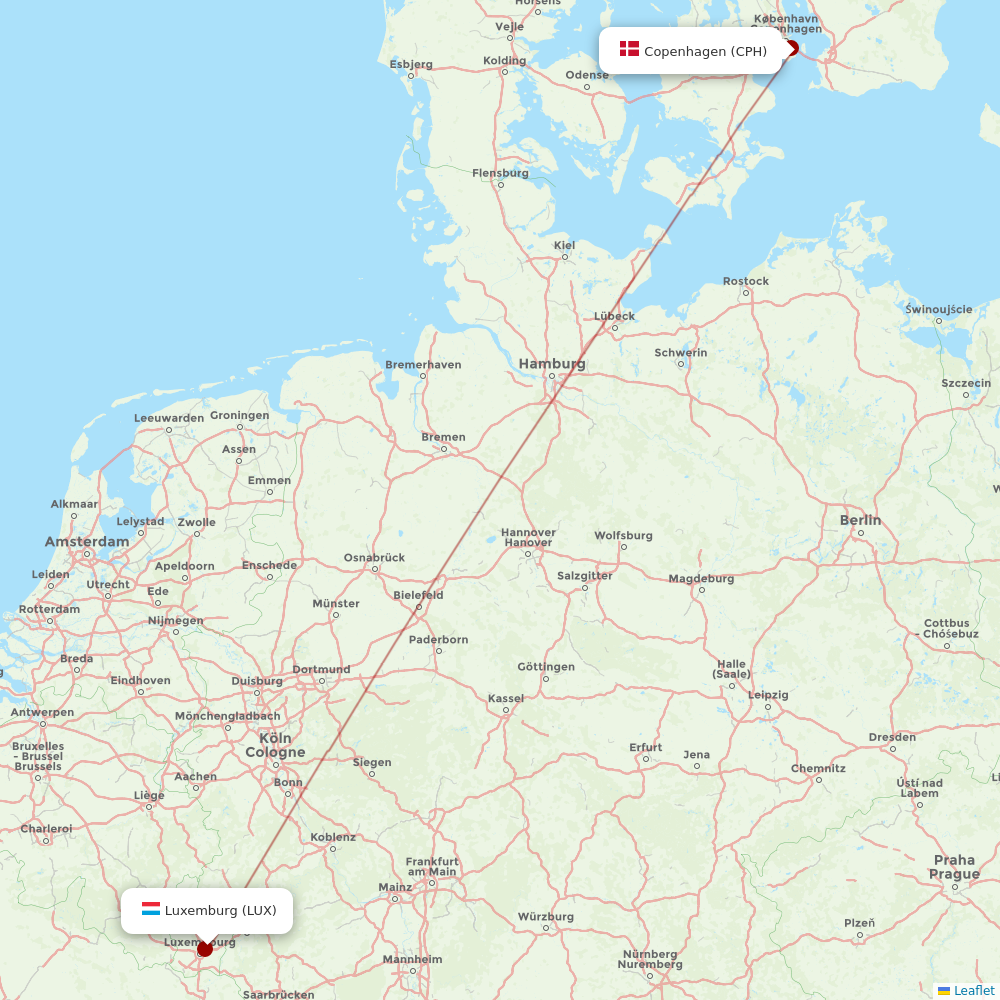 Luxair at CPH route map