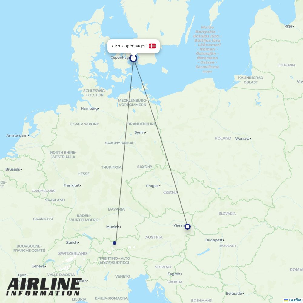 Austrian routes from CPH