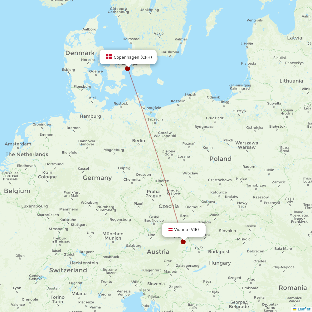 Austrian at CPH route map