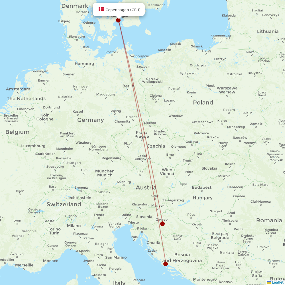 Croatia Airlines at CPH route map