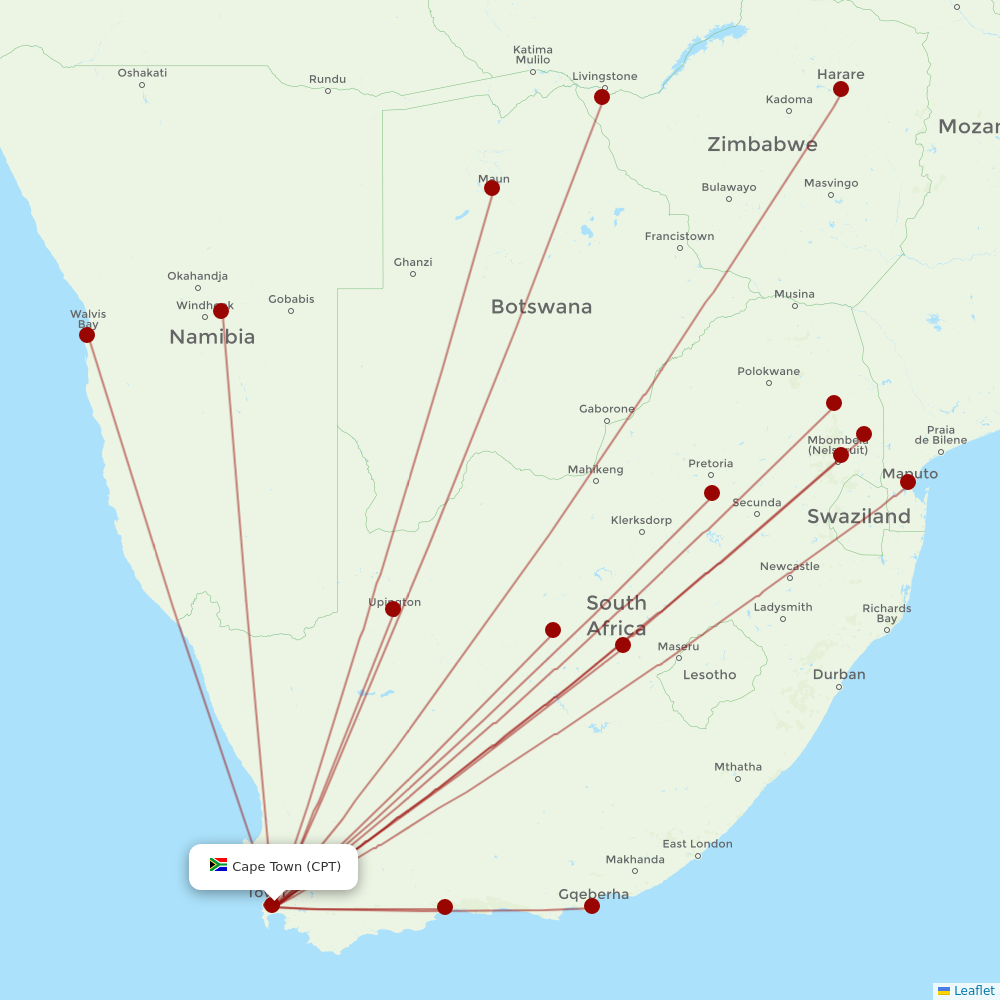 Airlink (South Africa) at CPT route map