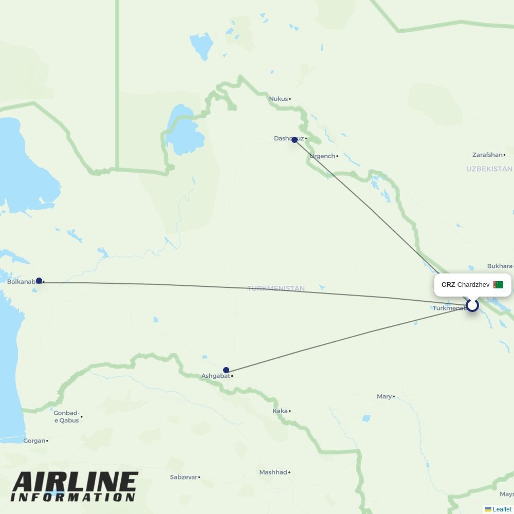 Turkmenistan Airlines routes from CRZ