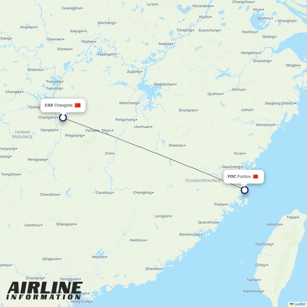 Fuzhou Airline routes from CSX