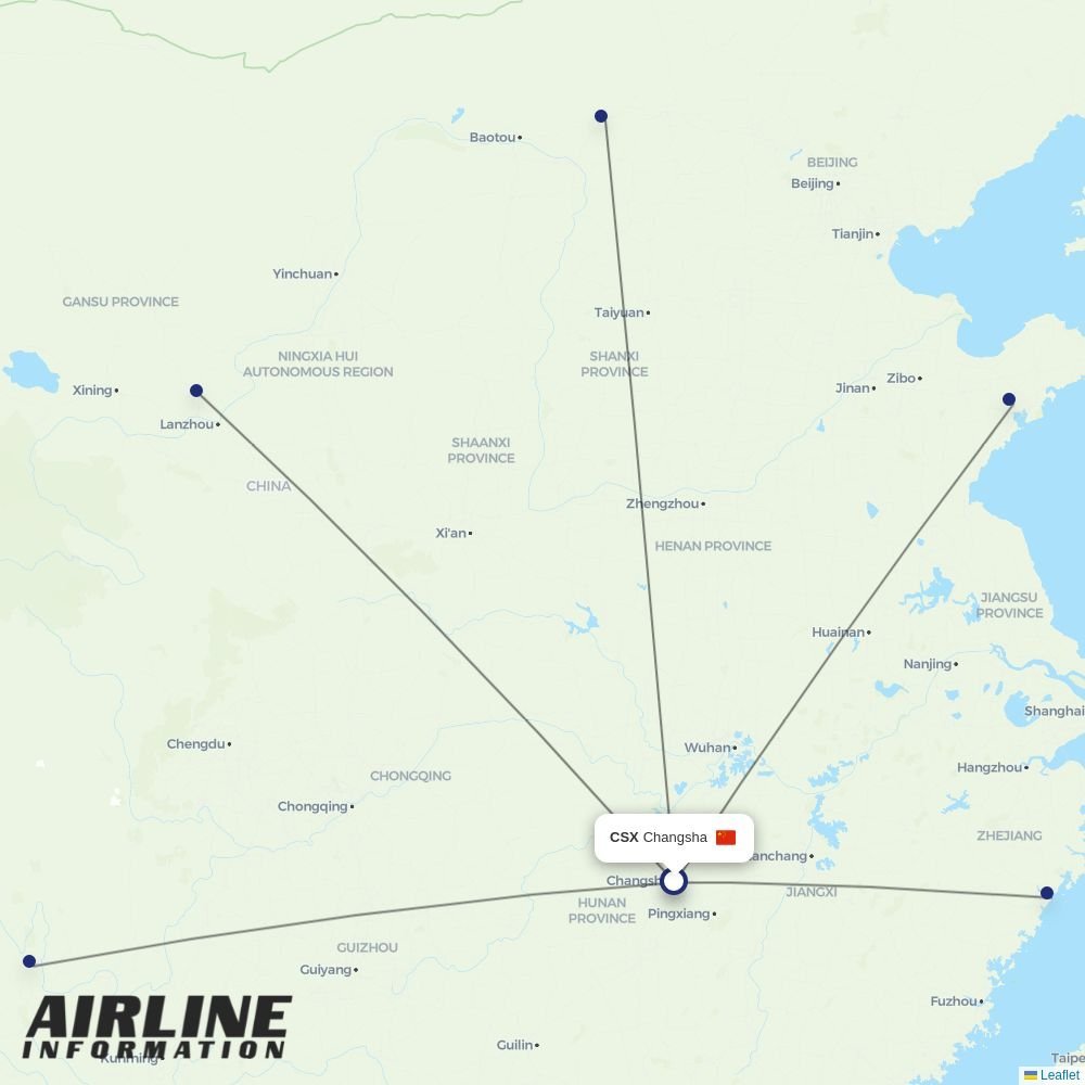 Qingdao Airlines routes from CSX