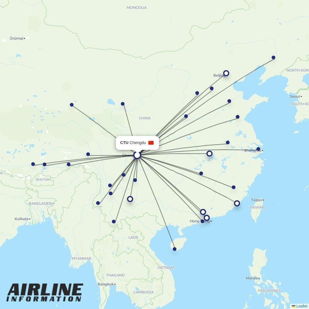 Tibet Airlines routes from CTU