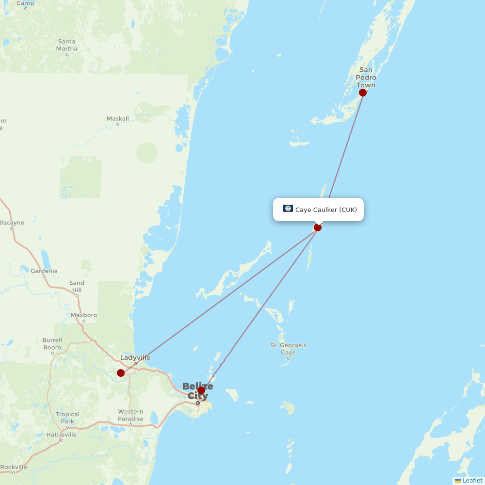 Tropic Air at CUK route map