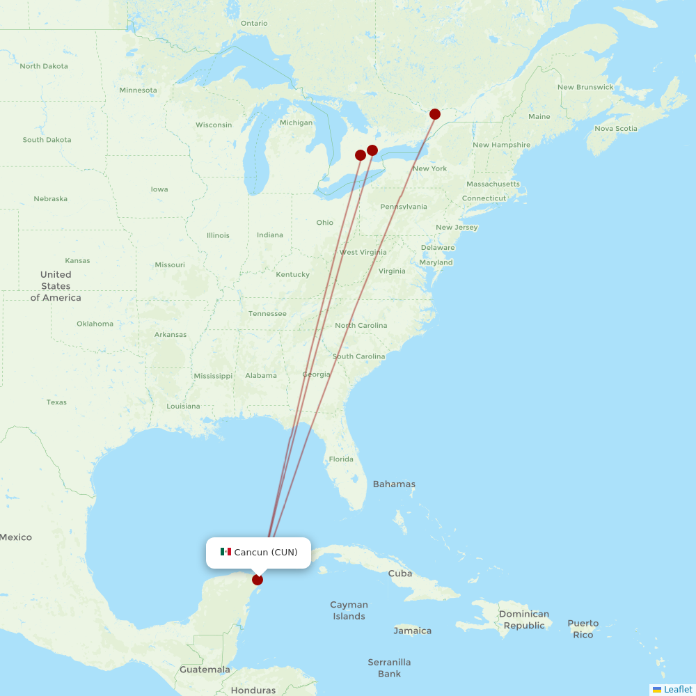 Flair Airlines at CUN route map