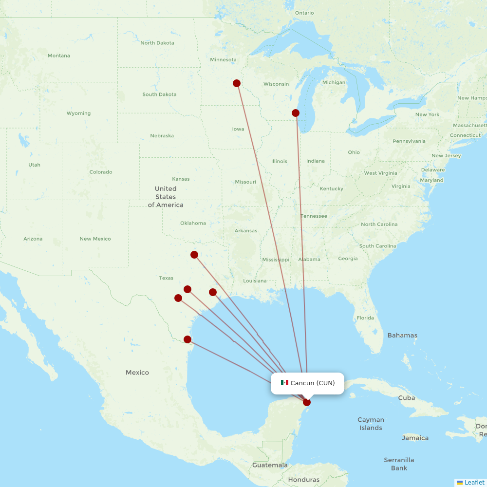 Sun Country Airlines at CUN route map