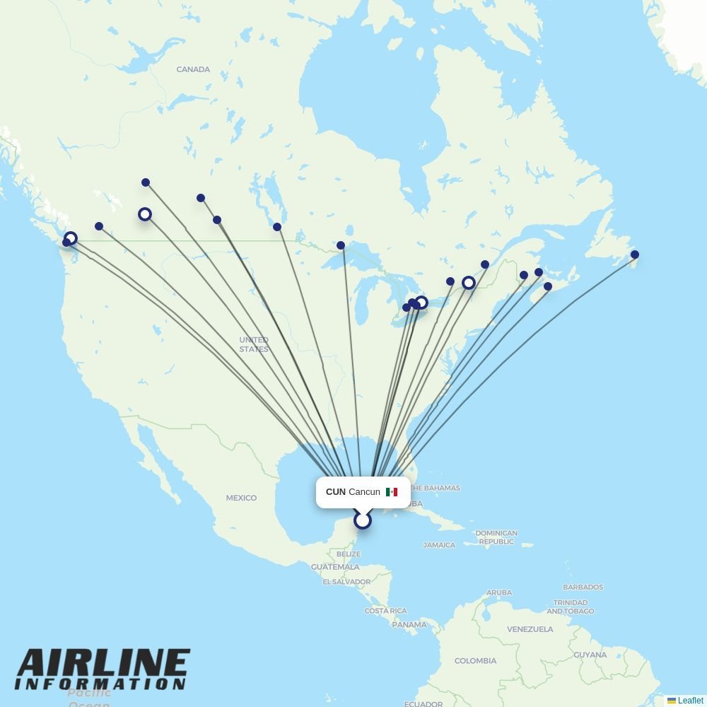 WestJet routes from CUN