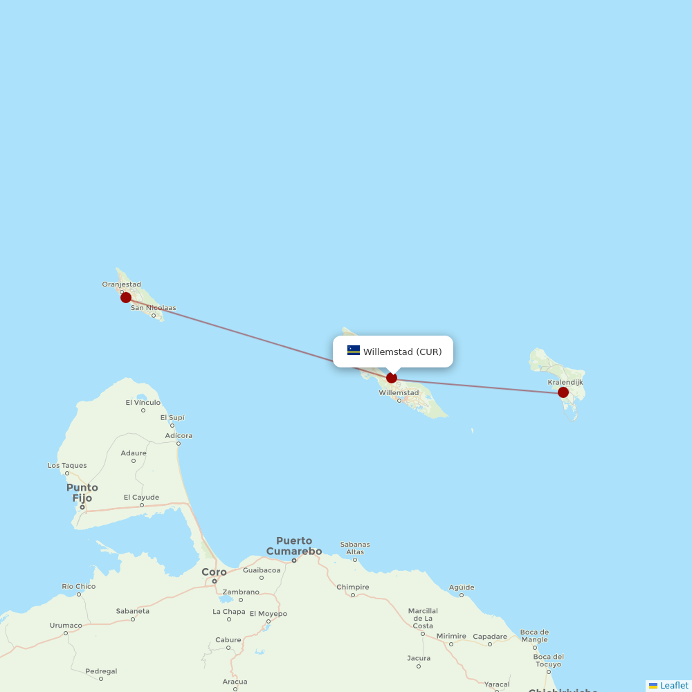 Divi Divi Air at CUR route map