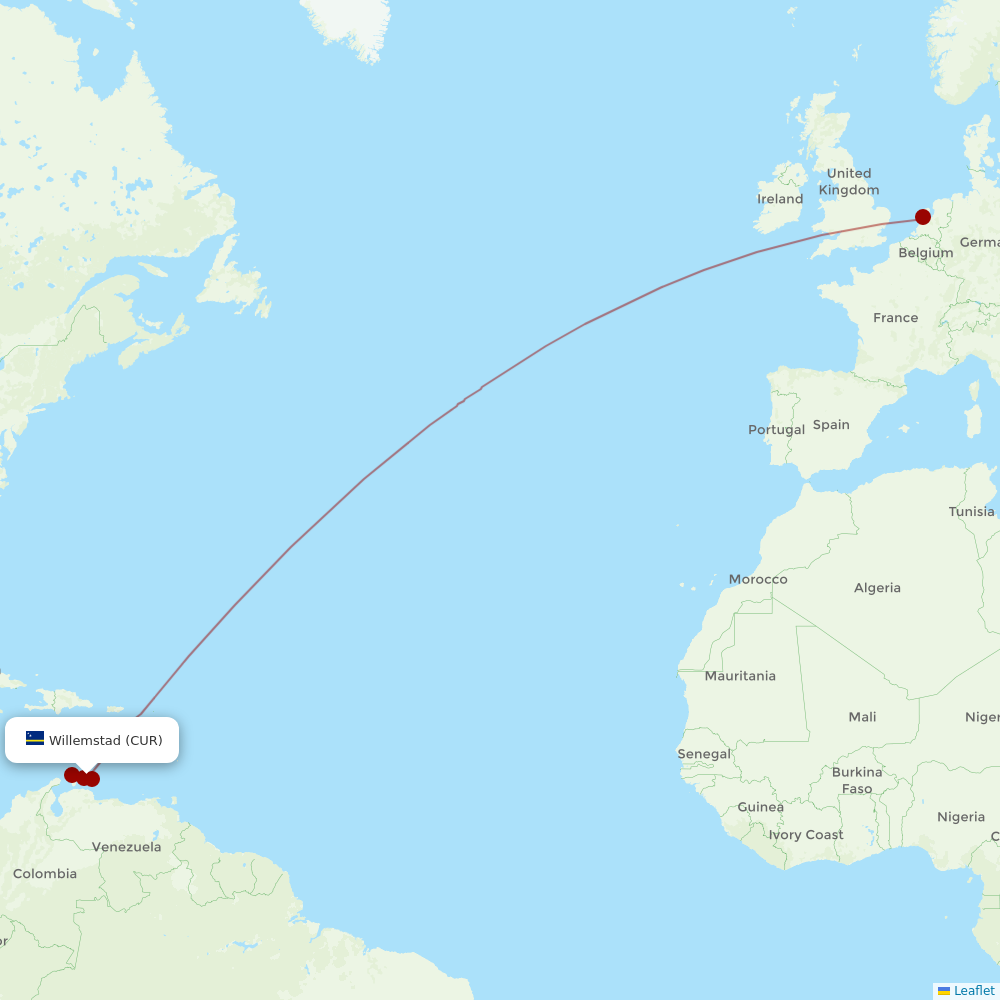 TUIfly Netherlands at CUR route map