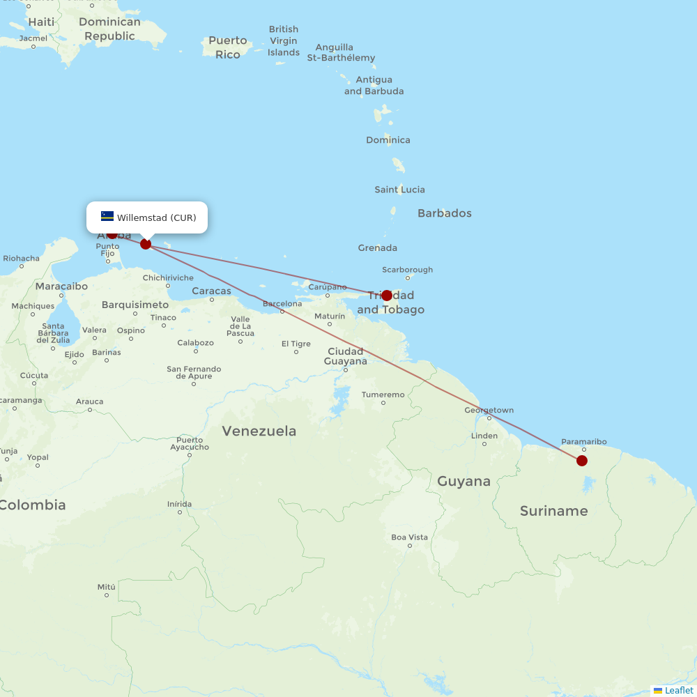Surinam Airways at CUR route map