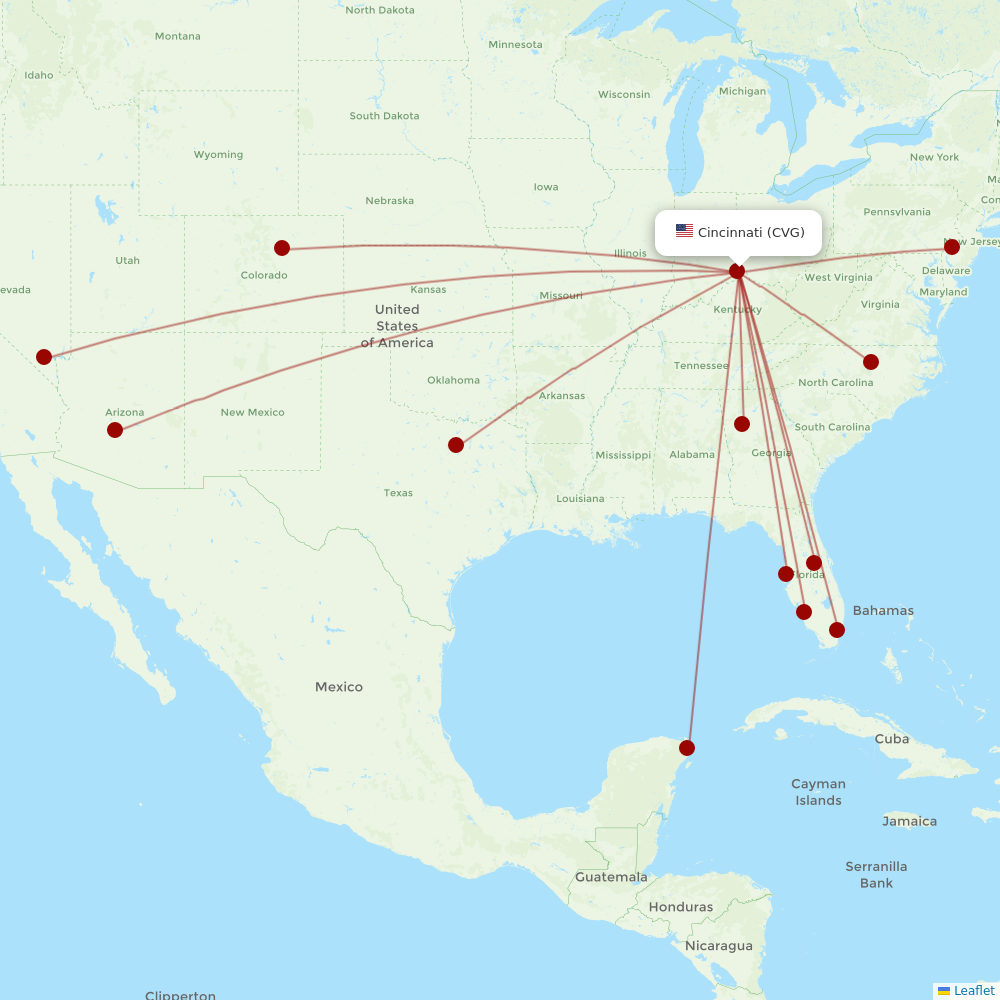 Frontier Airlines at CVG route map