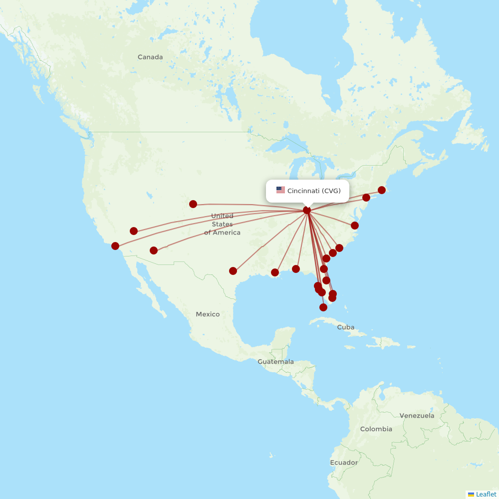 Allegiant Air at CVG route map