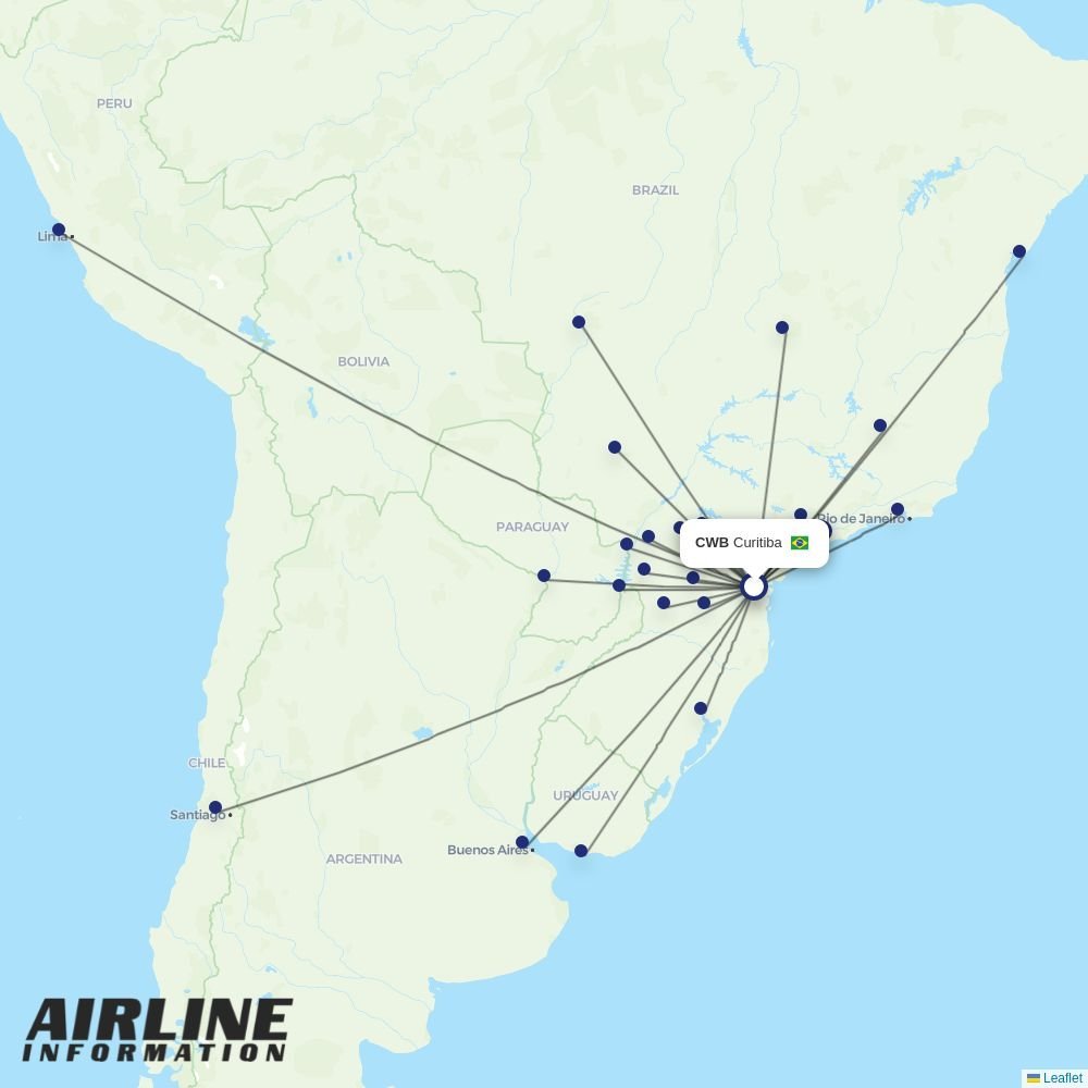 Azul routes from CWB