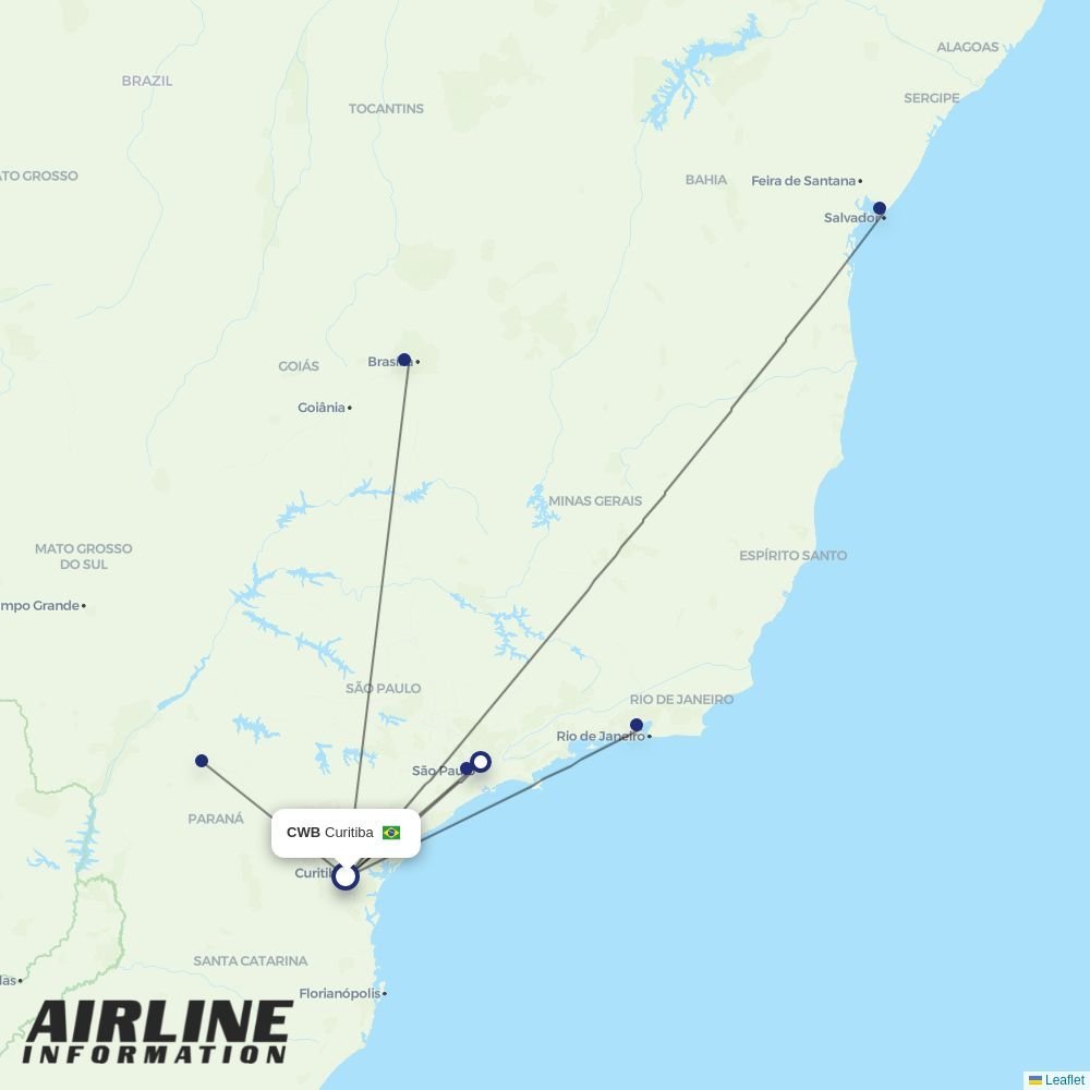 Gol routes from CWB