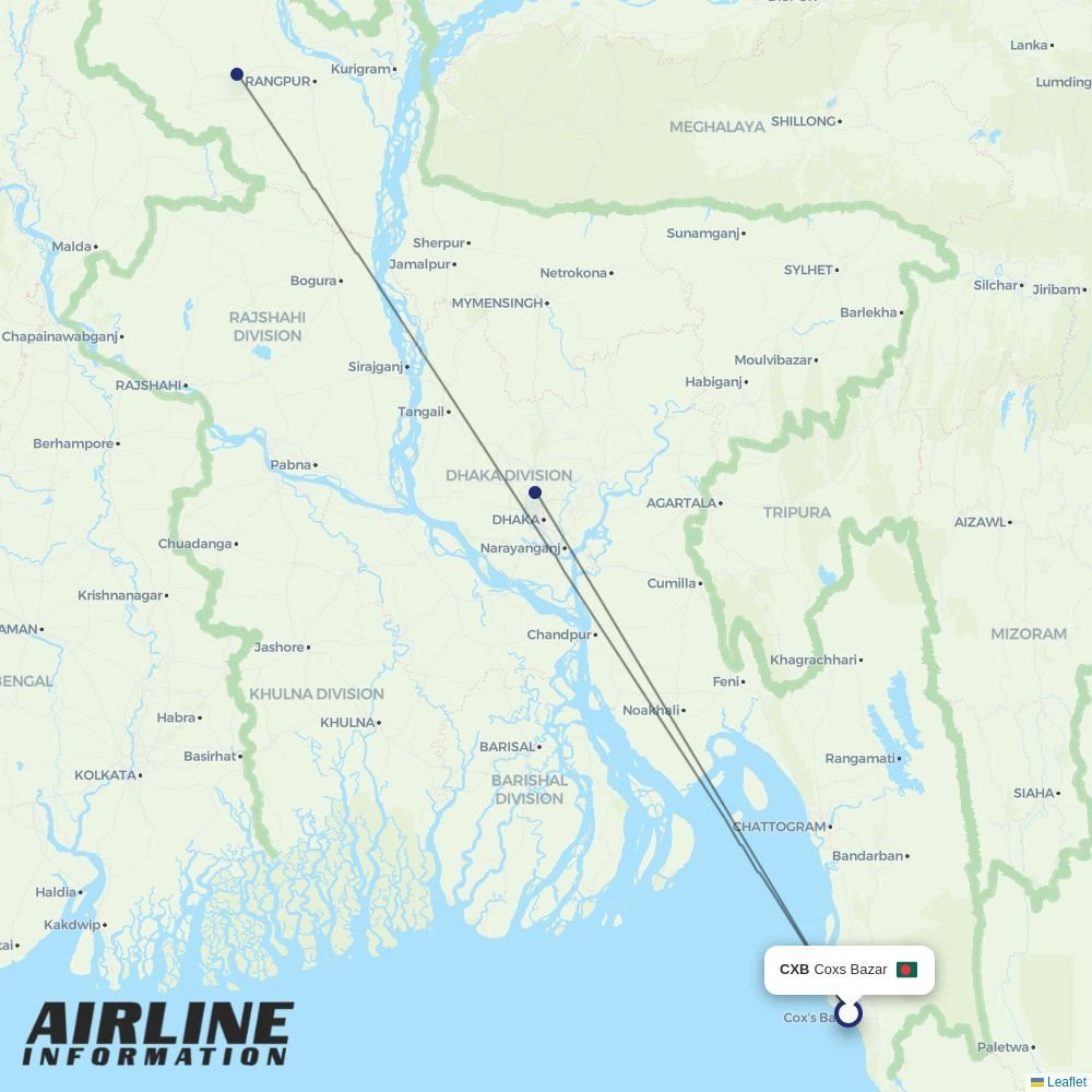 Biman routes from CXB