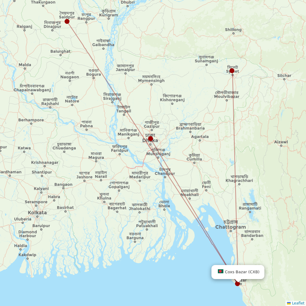 Biman Bangladesh Airlines at CXB route map