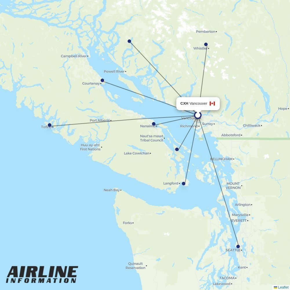 Harbour Air routes from CXH