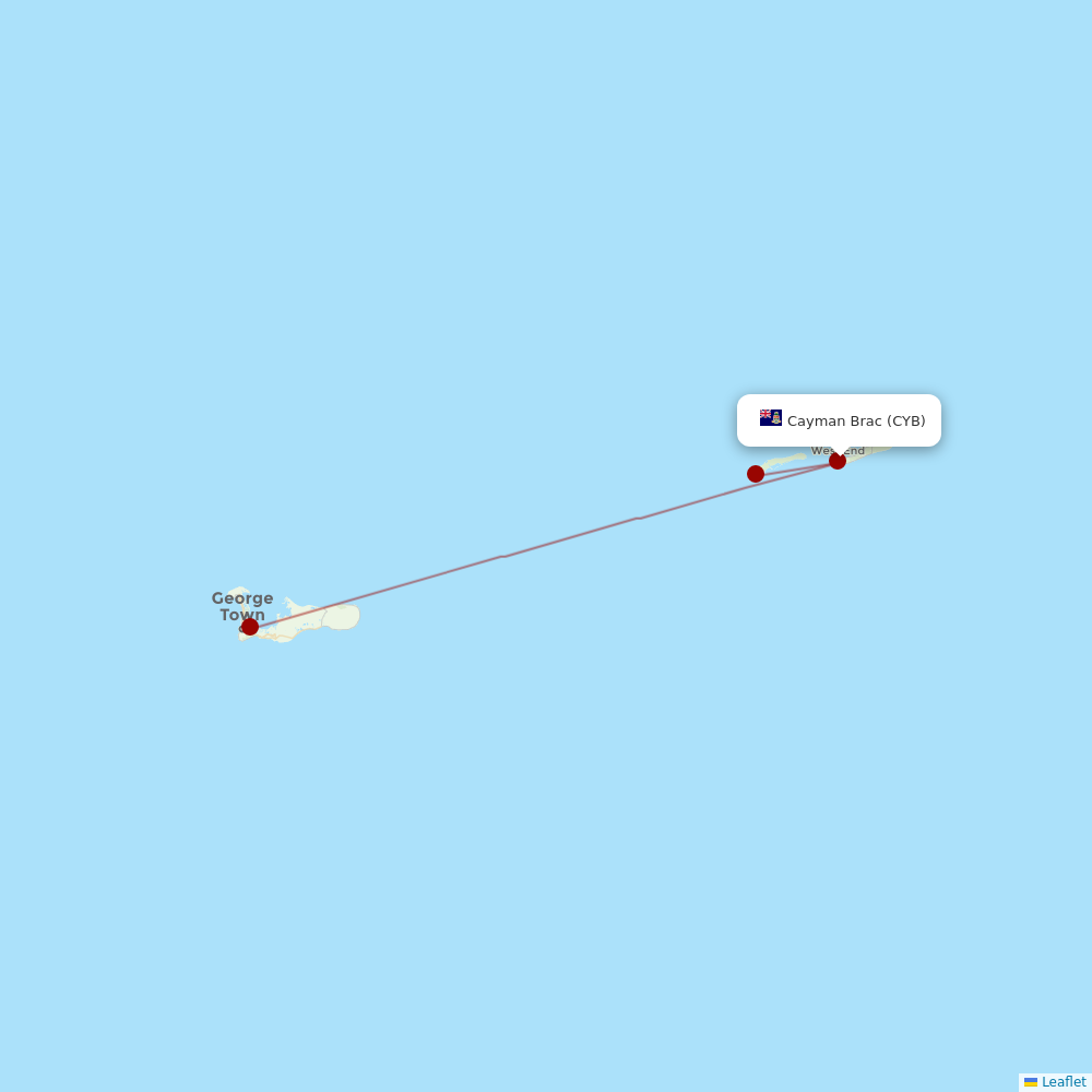 Cayman Airways at CYB route map