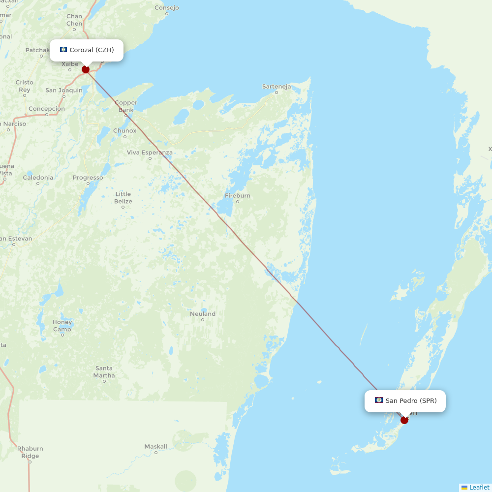 Maya Island Air at CZH route map