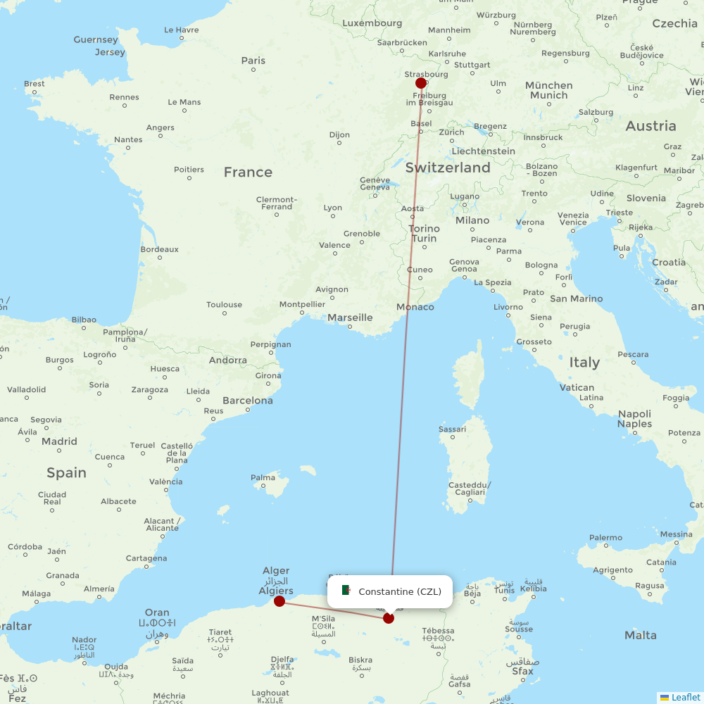 Tassili Airlines at CZL route map