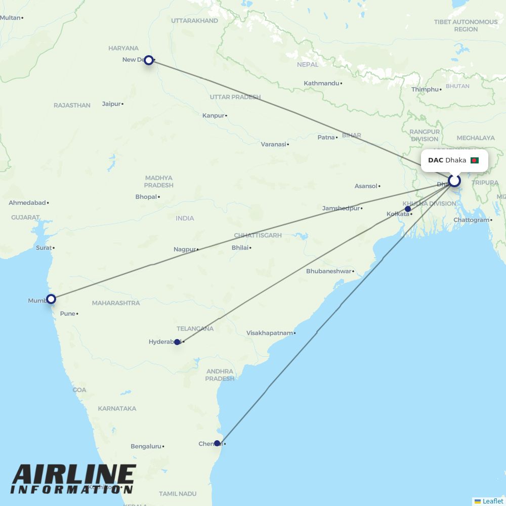 IndiGo routes from DAC