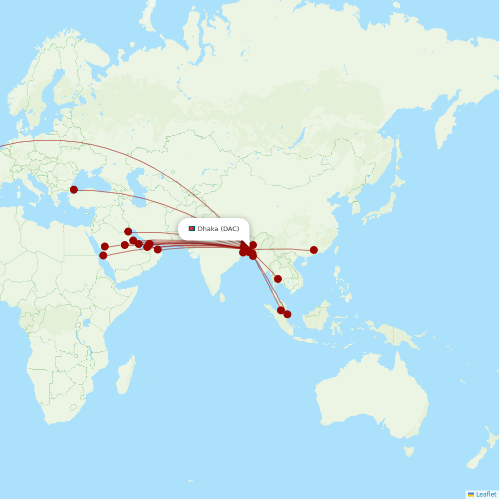 Biman Bangladesh Airlines at DAC route map