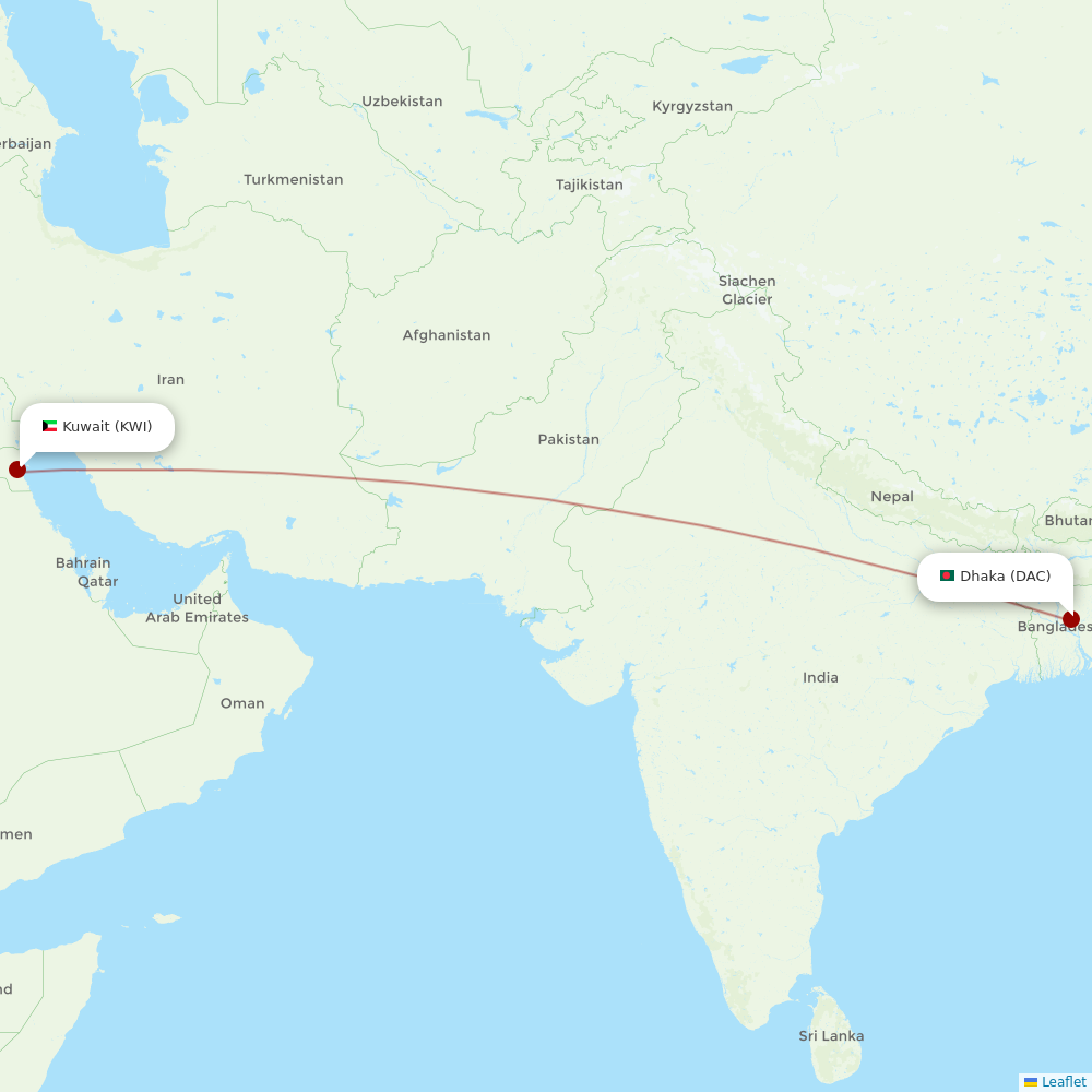 Jazeera Airways at DAC route map