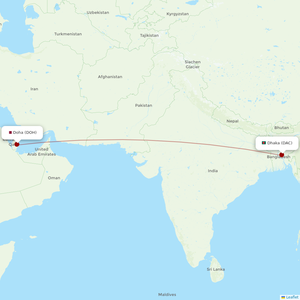 Qatar Airways at DAC route map