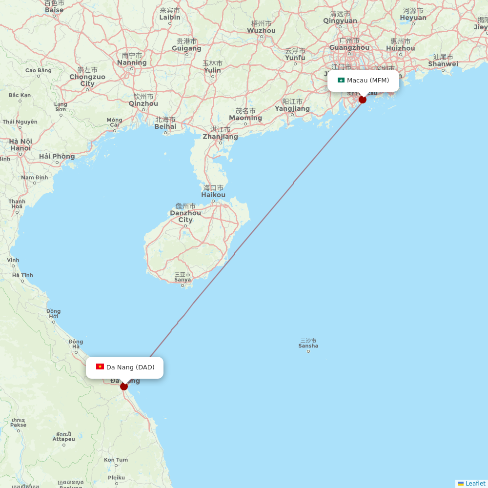 Air Macau at DAD route map
