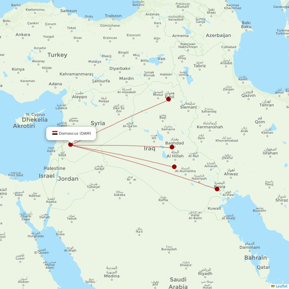 Fly Baghdad at DAM route map