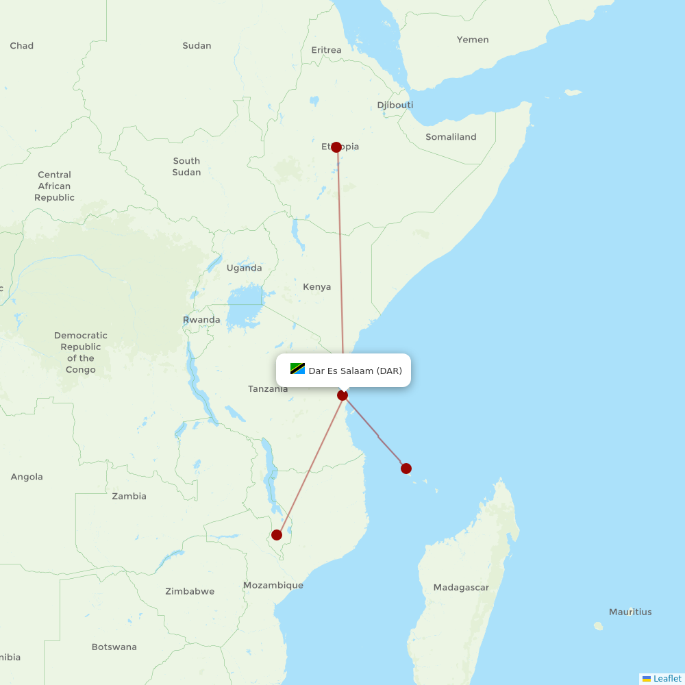 Ethiopian Airlines at DAR route map