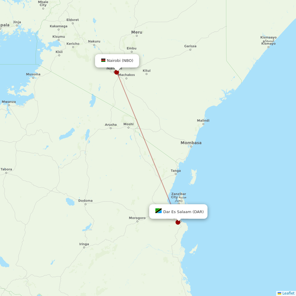 Kenya Airways at DAR route map