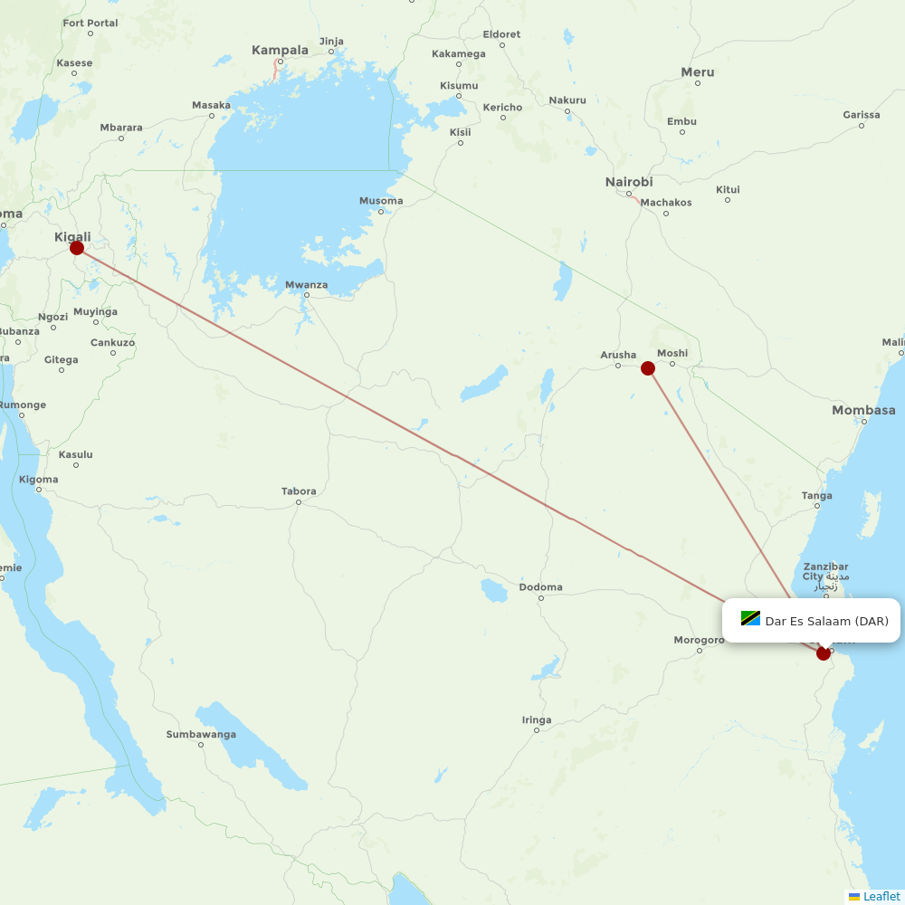 RwandAir at DAR route map