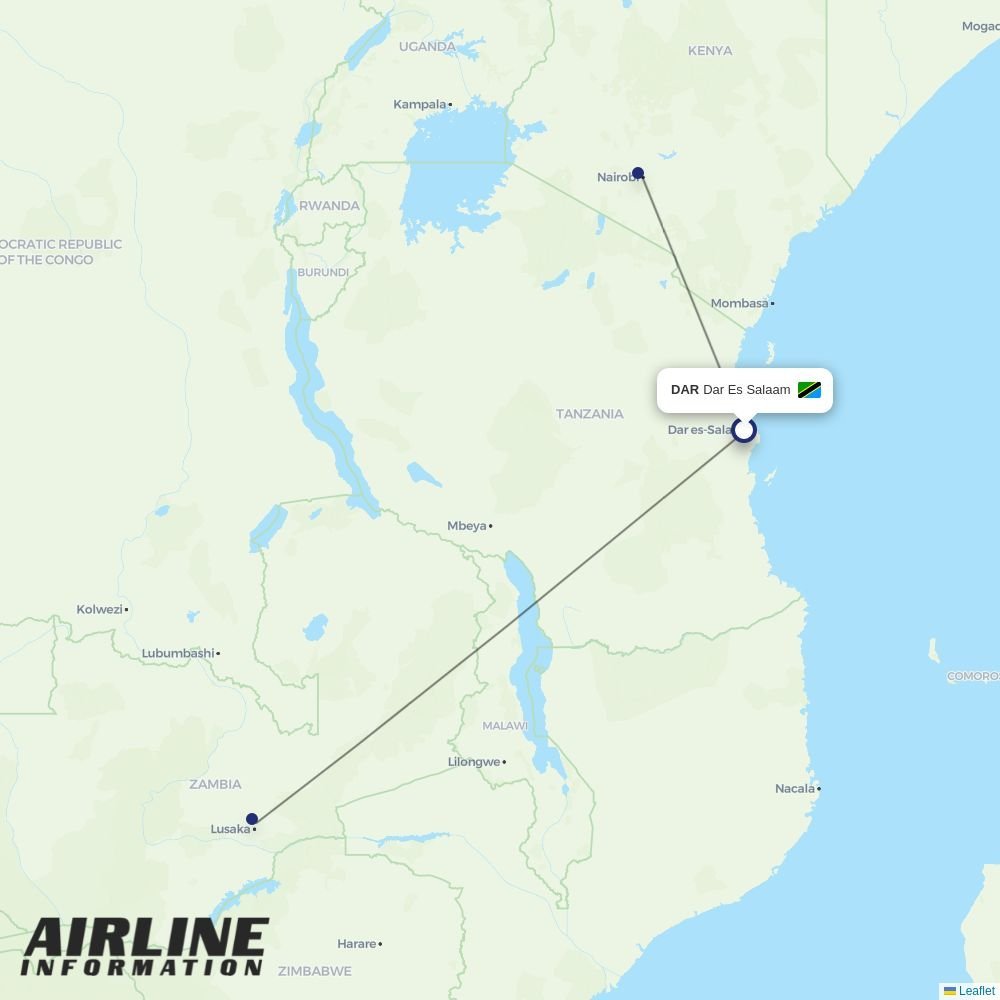 Zambia Airways routes from DAR