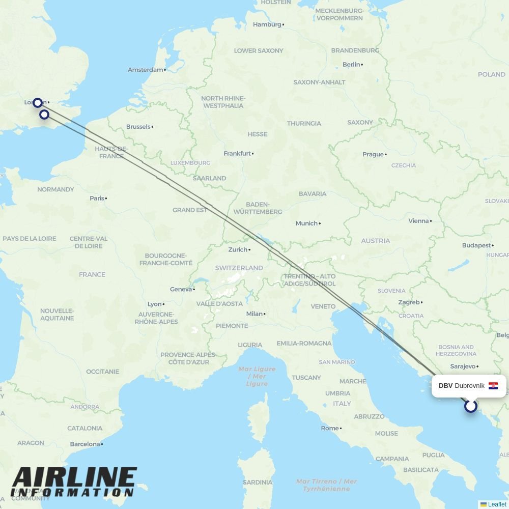 British Airways routes from DBV