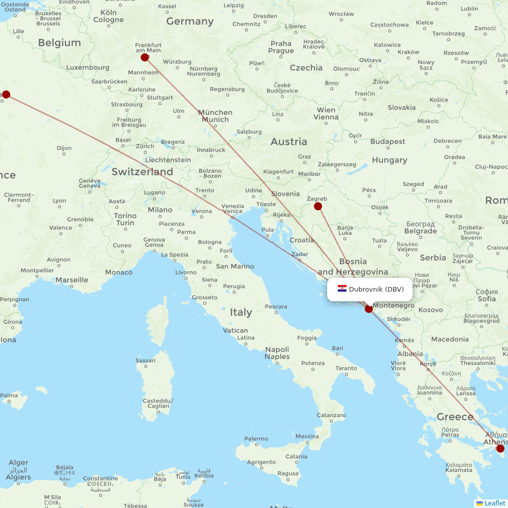 Croatia Airlines at DBV route map