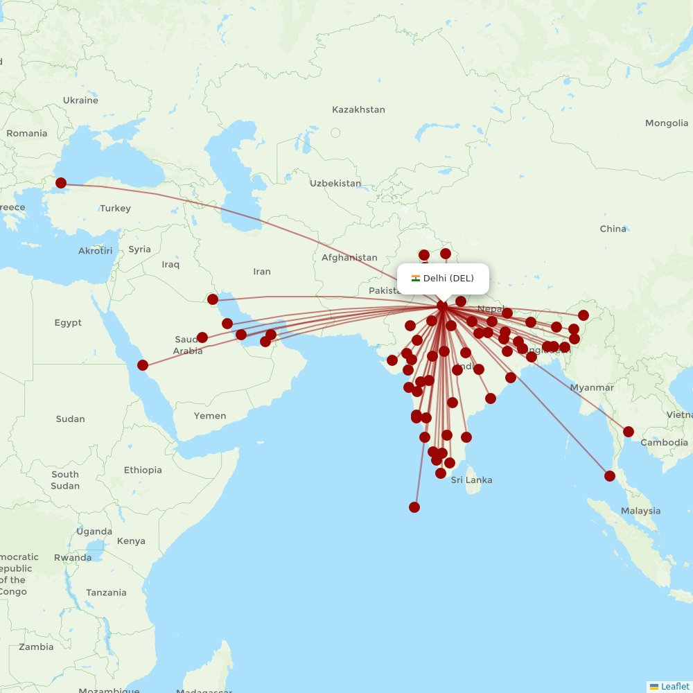 IndiGo at DEL route map