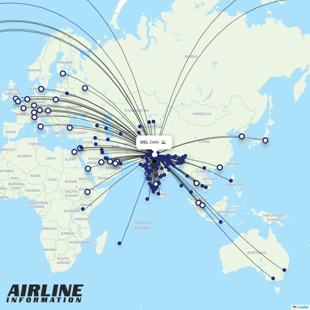 Air Canada routes from DEL