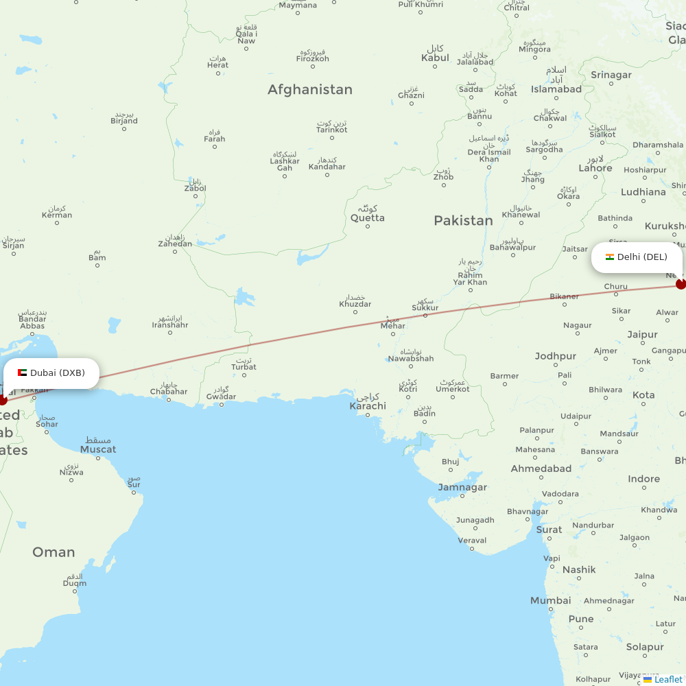 Emirates at DEL route map